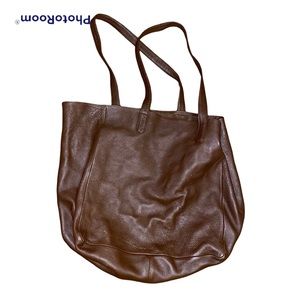 Large genuine dark leather tote bag